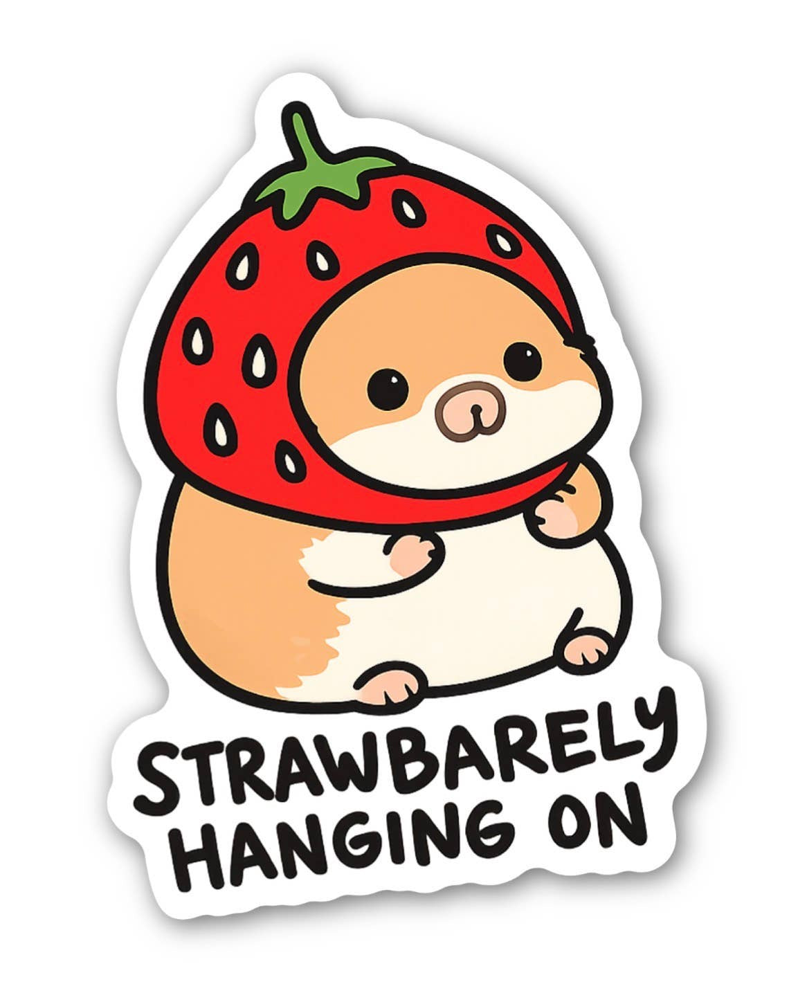 Strawbarely Hanging On Sticker
