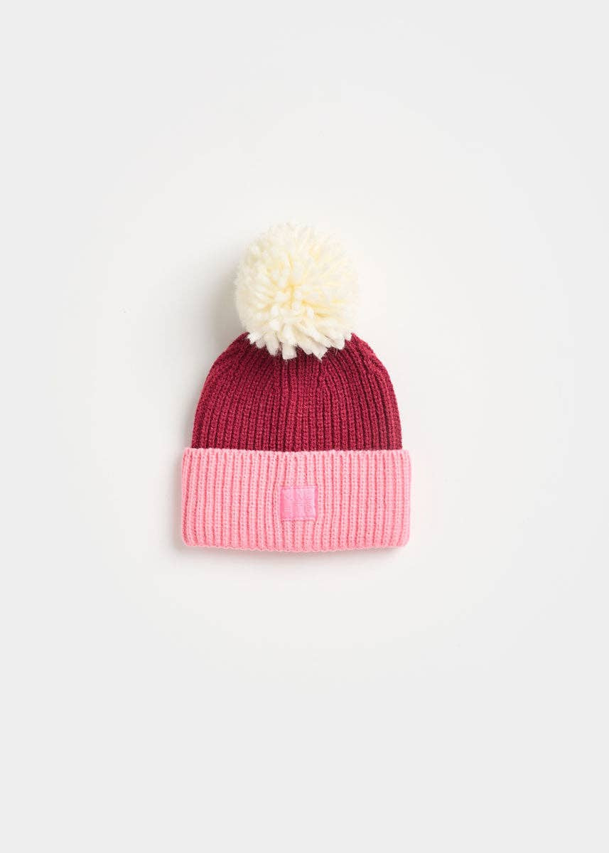 Mad Hatter Two-Tone Beanie - Infant - Burgundy & Sachet Pink