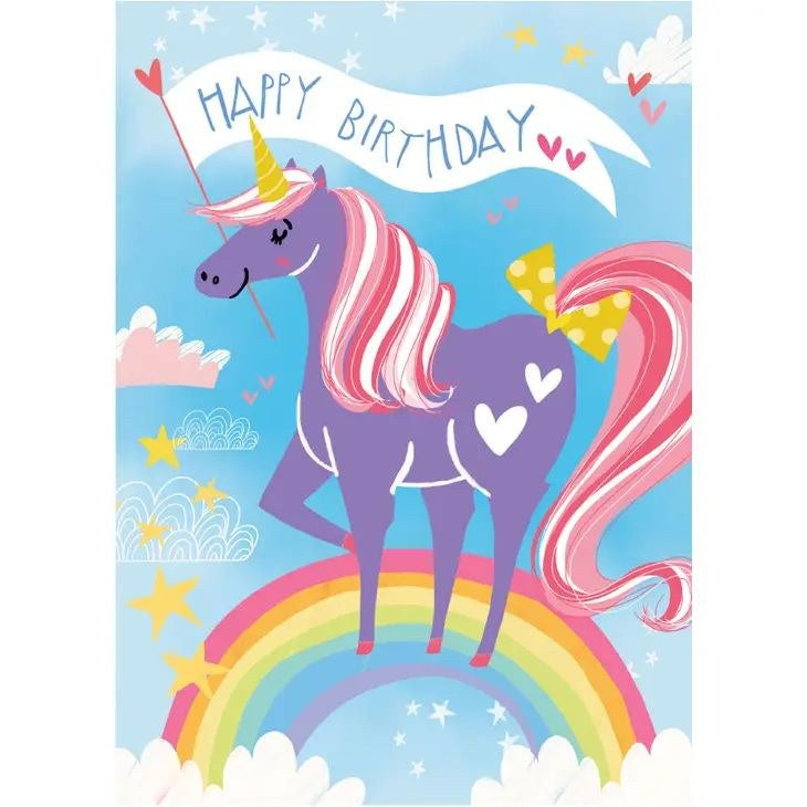 Unicorn Flocked Birthday Card
