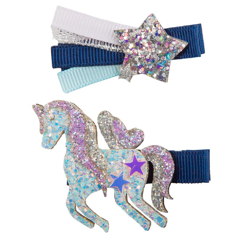 Navy Unicorn Star Hairclip