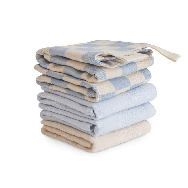 Muslin Washcloth Blue Check