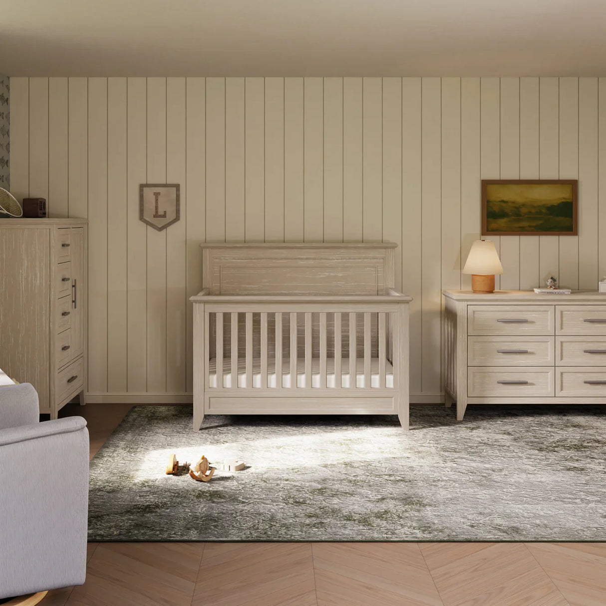 Monogram by Namesake Barrow Rustic 4-in-1 Convertible Flat Top Crib