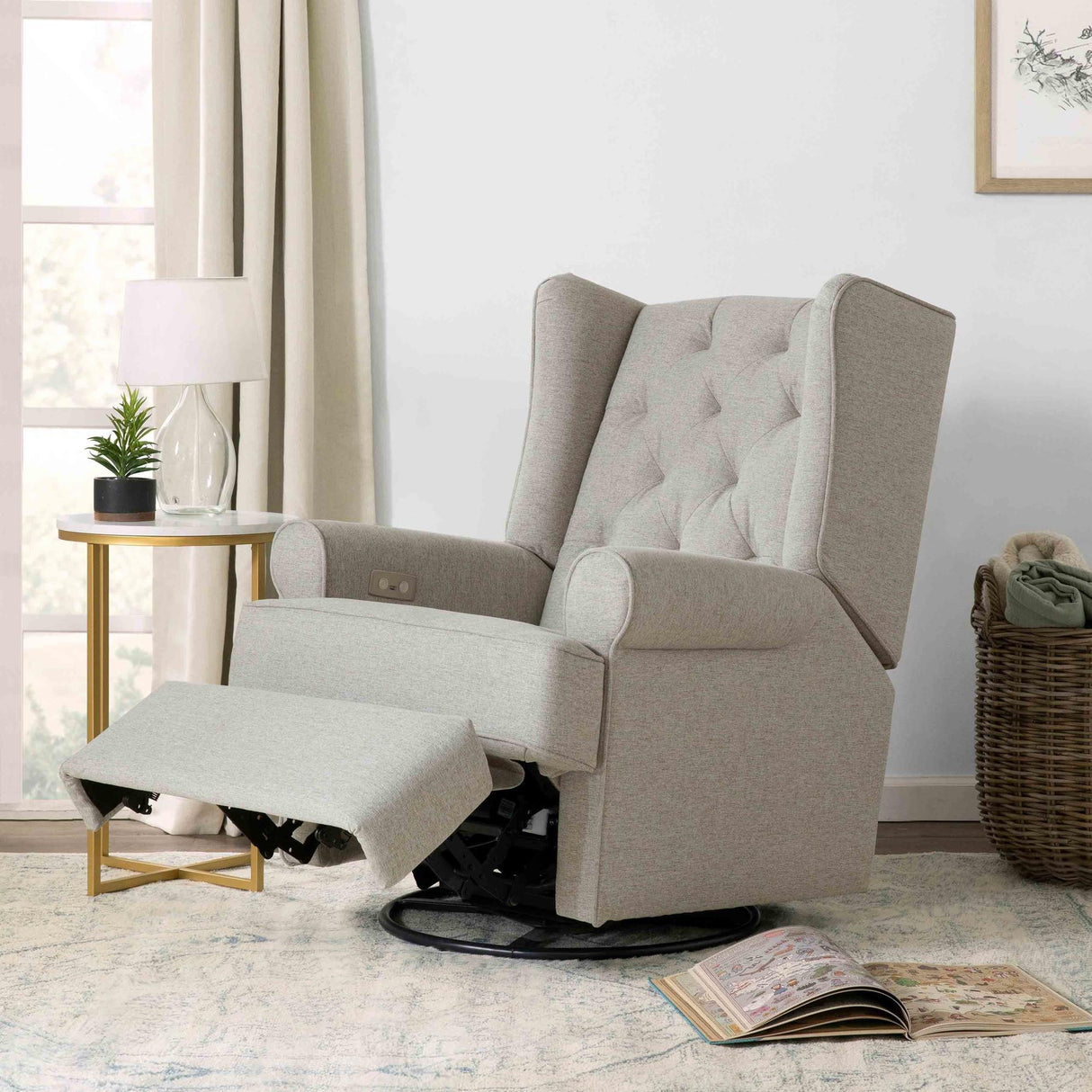 Namesake Harbour Electronic Recliner and Swivel Glider in Eco-Performance Fabric with USB port | Water Repellent & Stain Resistant
