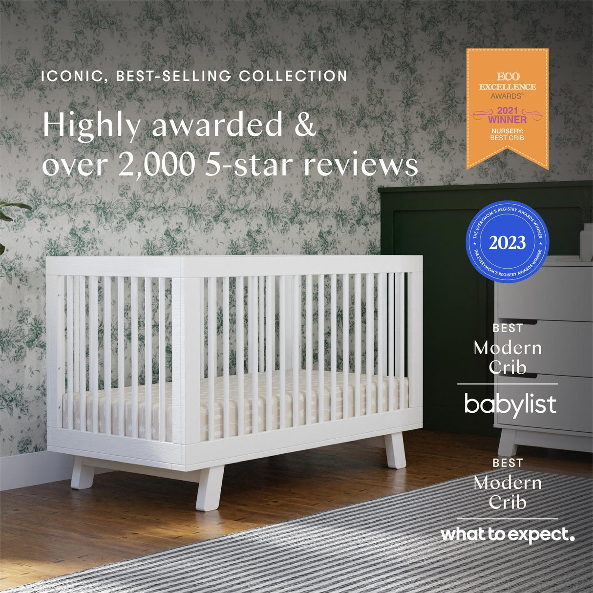 Babyletto Hudson 3-in-1 Convertible Crib with Toddler Bed Conversion Kit