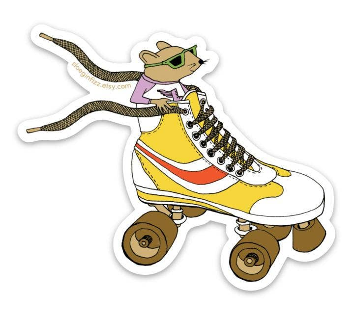 Mouse Racing In A Roller Skate Vinyl Sticker