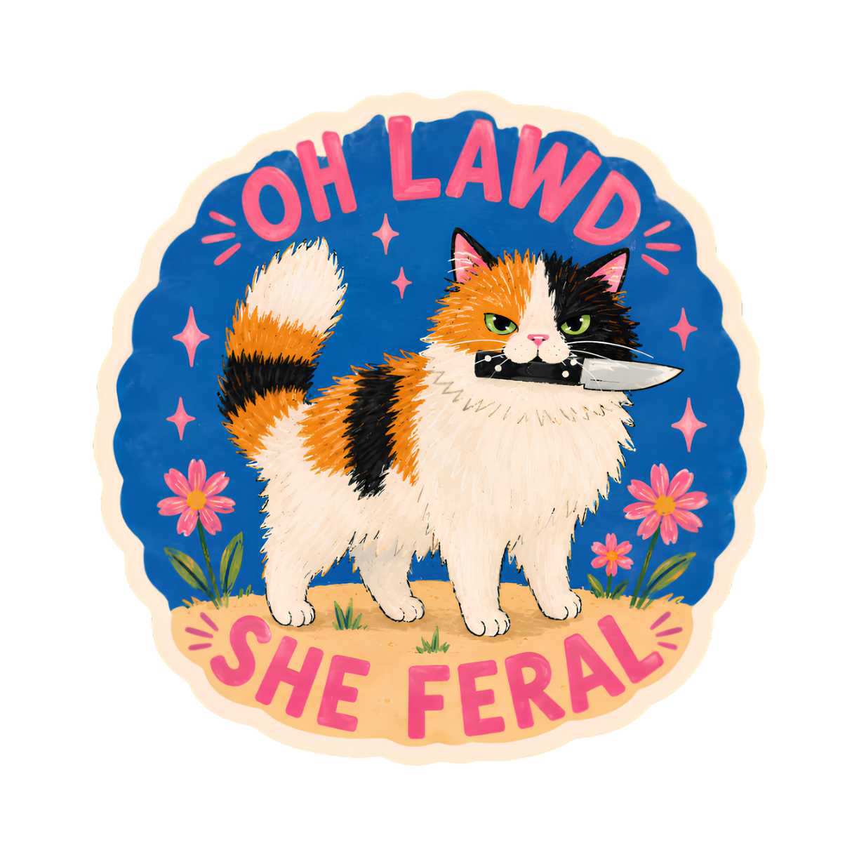 Oh Lawd She Feral Cat Sticker | Funny Feral Cat