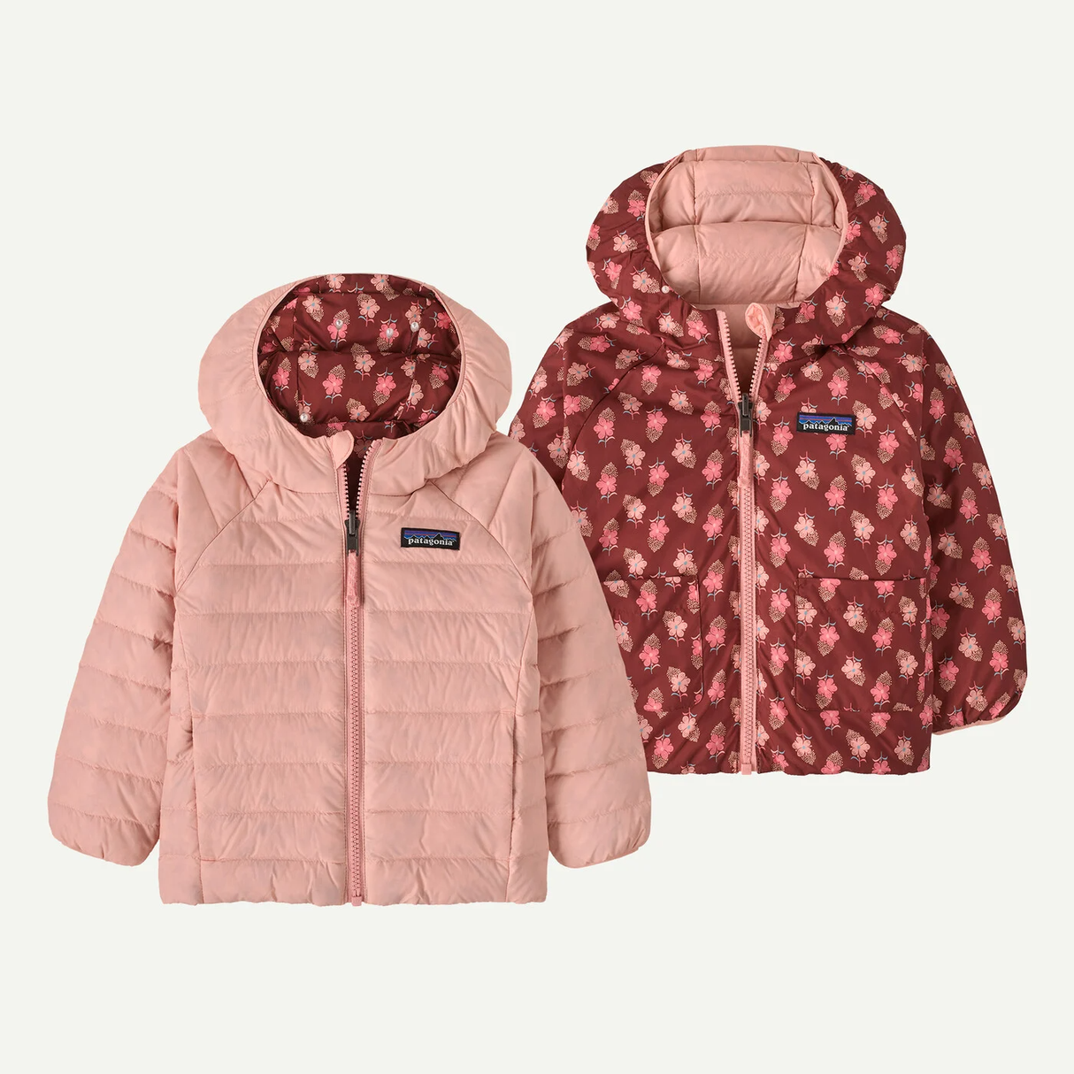 Baby Reversible Down Sweater Hoodie Snow Ditsy: Rusty Red