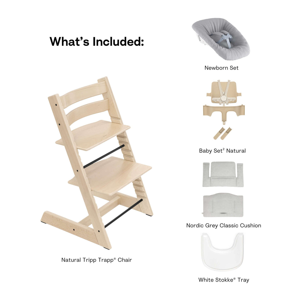 Stokke Tripp Trapp High Chair² with Cushion, Tray and Newborn Set