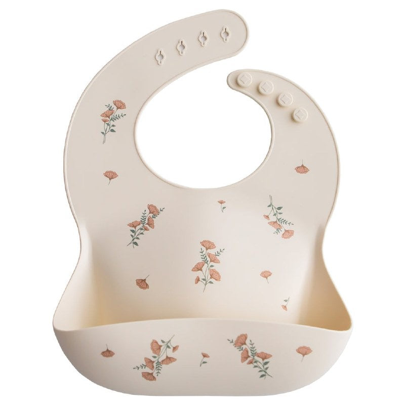 Silicone Baby Bib Pink Flowers