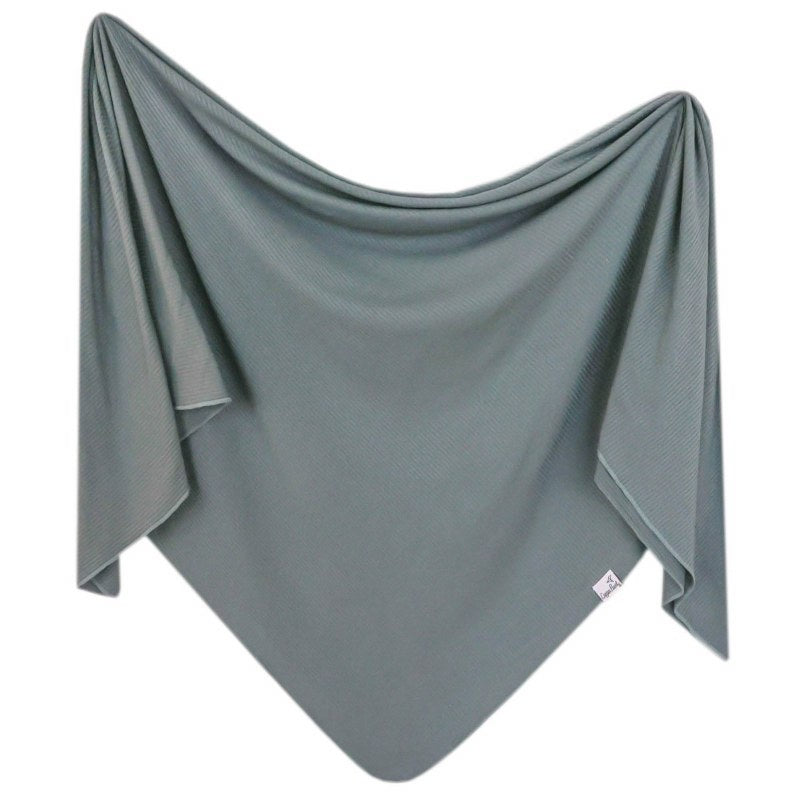 RIB KNIT SWADDLE BLANKET - MOSS