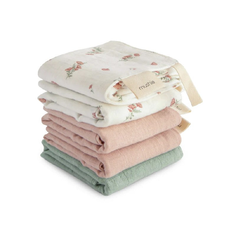 Muslin Washcloth Pink Flowers