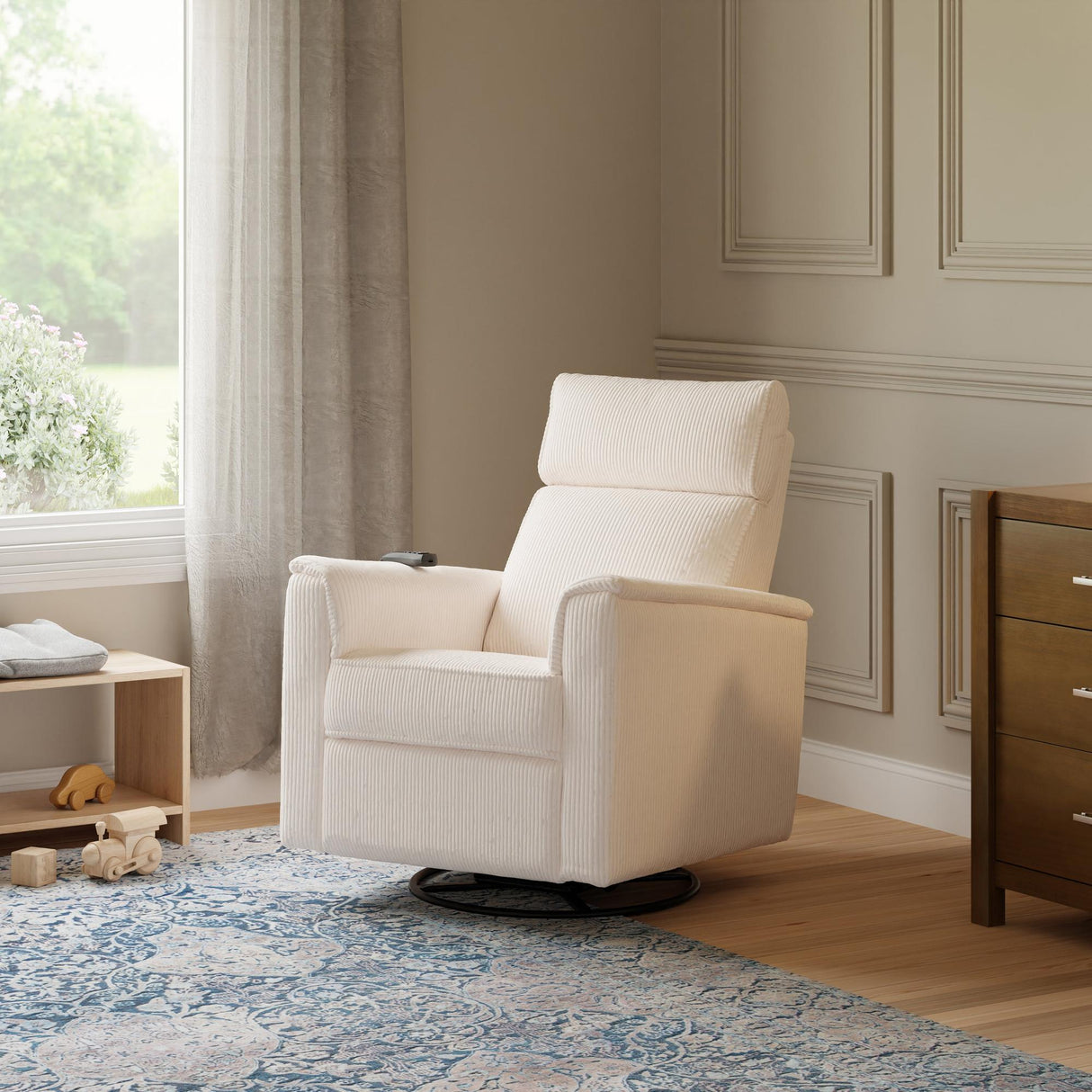Monogram by Namesake Willa Deluxe Power Recliner and Swivel Glider with Heat + Massage | Ivory Corduroy