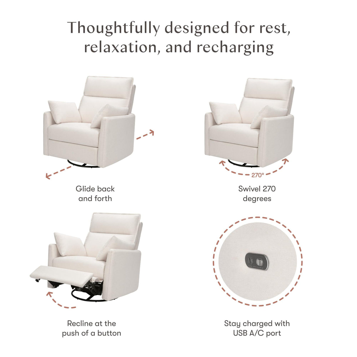 Babyletto Nori Extra Wide Electronic Recliner & Swivel Glider with USB port