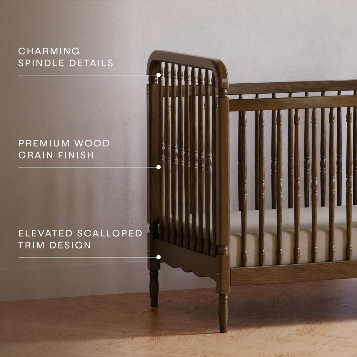 Namesake Liberty 3-in-1 Convertible Spindle Crib with Toddler Bed Conversion Kit