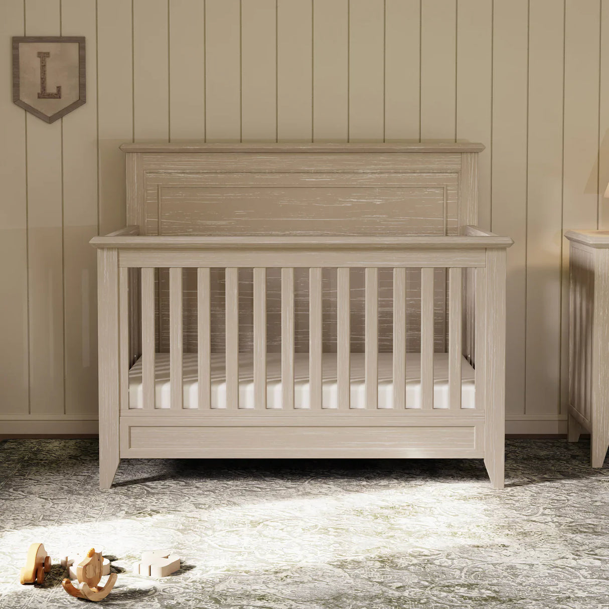 Monogram by Namesake Barrow Rustic 4-in-1 Convertible Flat Top Crib