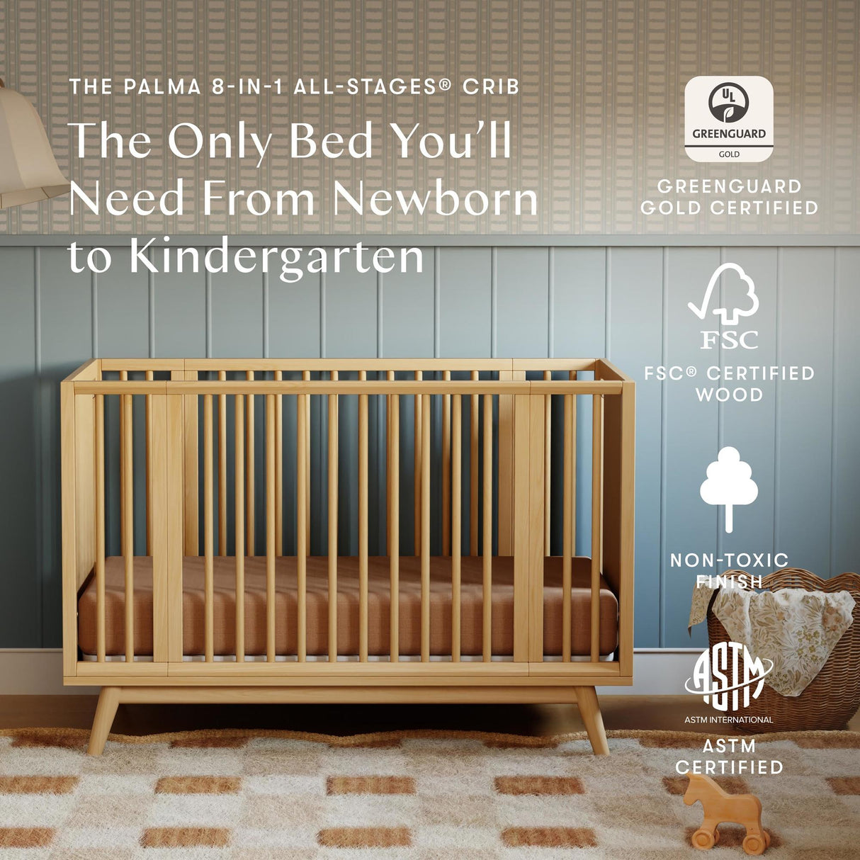Babyletto Palma 8-in-1 Convertible All-Stages Crib with Bassinet & Toddler Bed Kit