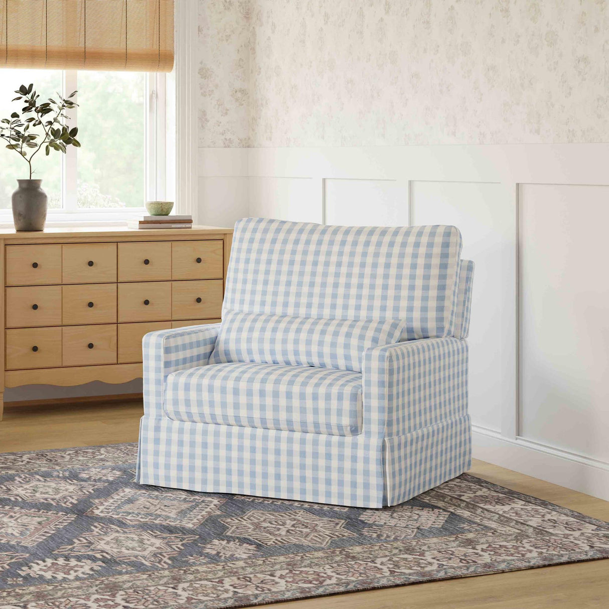 Namesake Crawford Pillowback Chair and a Half Comfort Swivel Glider