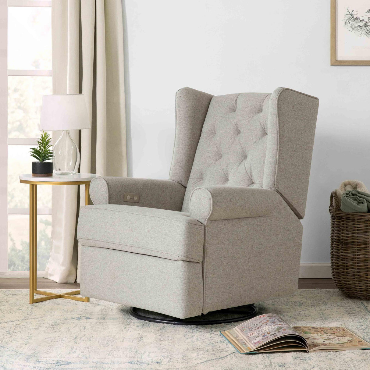 Namesake Harbour Electronic Recliner and Swivel Glider in Eco-Performance Fabric with USB port | Water Repellent & Stain Resistant