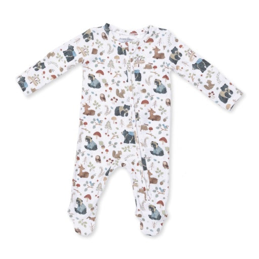 Southern Woodland Animals Green - 2 Way Zipper Footie