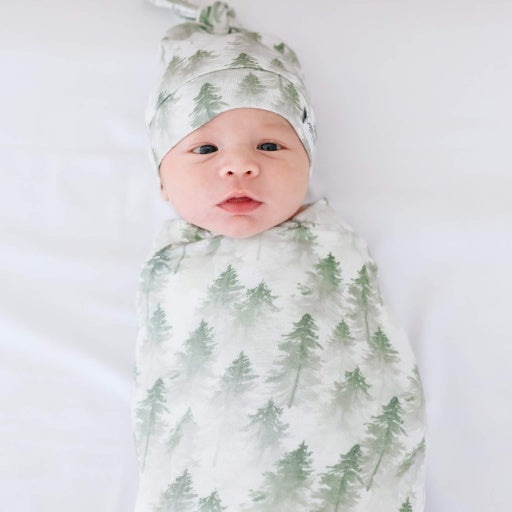 KNIT SWADDLE BLANKET - EVERGREEN
