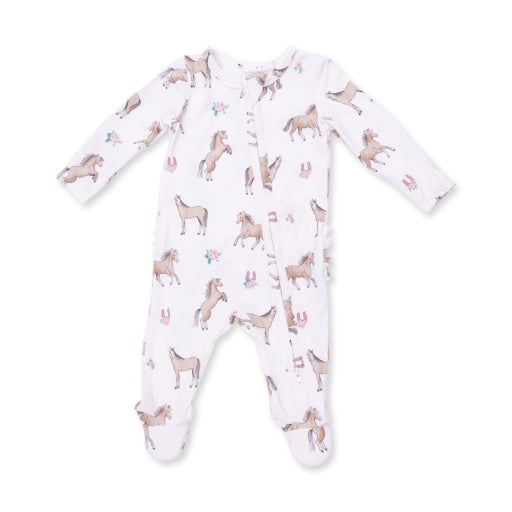 I Love Horses - 2 Way Ruffle Back Zipper Footie