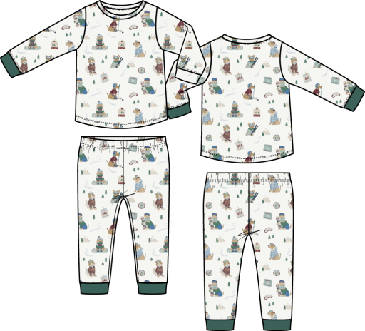Winter Sports Dogs Green - Long Sleeve Loungewear Set