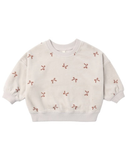 VELOUR RELAXED SWEATSHIRT RED BOWS