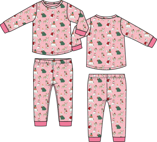 Christmas Dogs Pink - Long Sleeve Loungewear Set