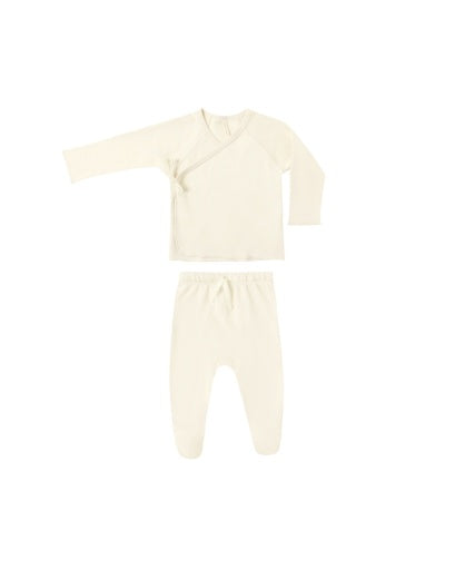 WRAP TOP + FOOTED PANT SET IVORY BASICS