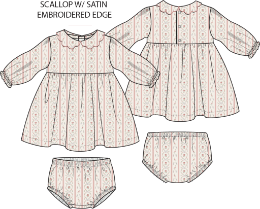 Marnie Rosebud Stripe - Long Sleeve Petal Collar Dress and Bloomer