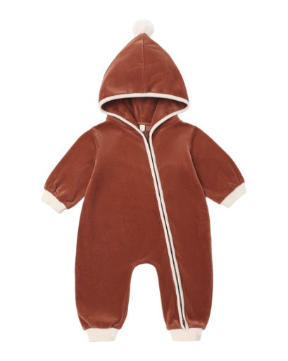 VELOUR ZIP JUMPSUIT REDWOOD