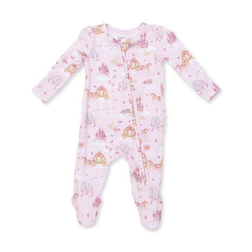 Princess Unicorns and Castle - 2 Way Ruffle Back Zipper Footie
